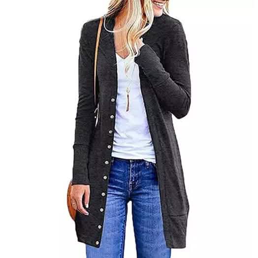 Snap Button Long Cardigan