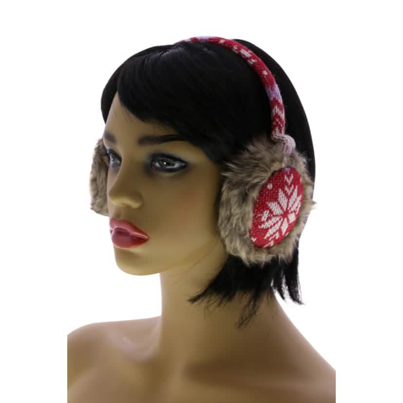Snowflake Earmuffs with Fur Trim