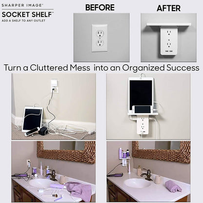 Socket Shelf 8 Port Surge Protector Wall Outlet, 6 Electrical Outlet Extenders, 2 USB Charging Ports
