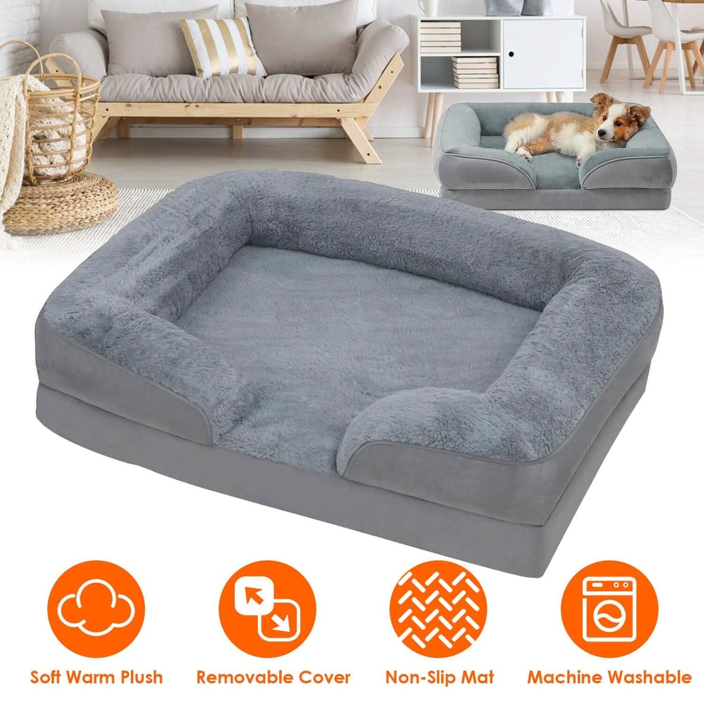 Soft Warm Plush Puppy Cozy Nest Sofa Non-Slip Bed Cushion Mat