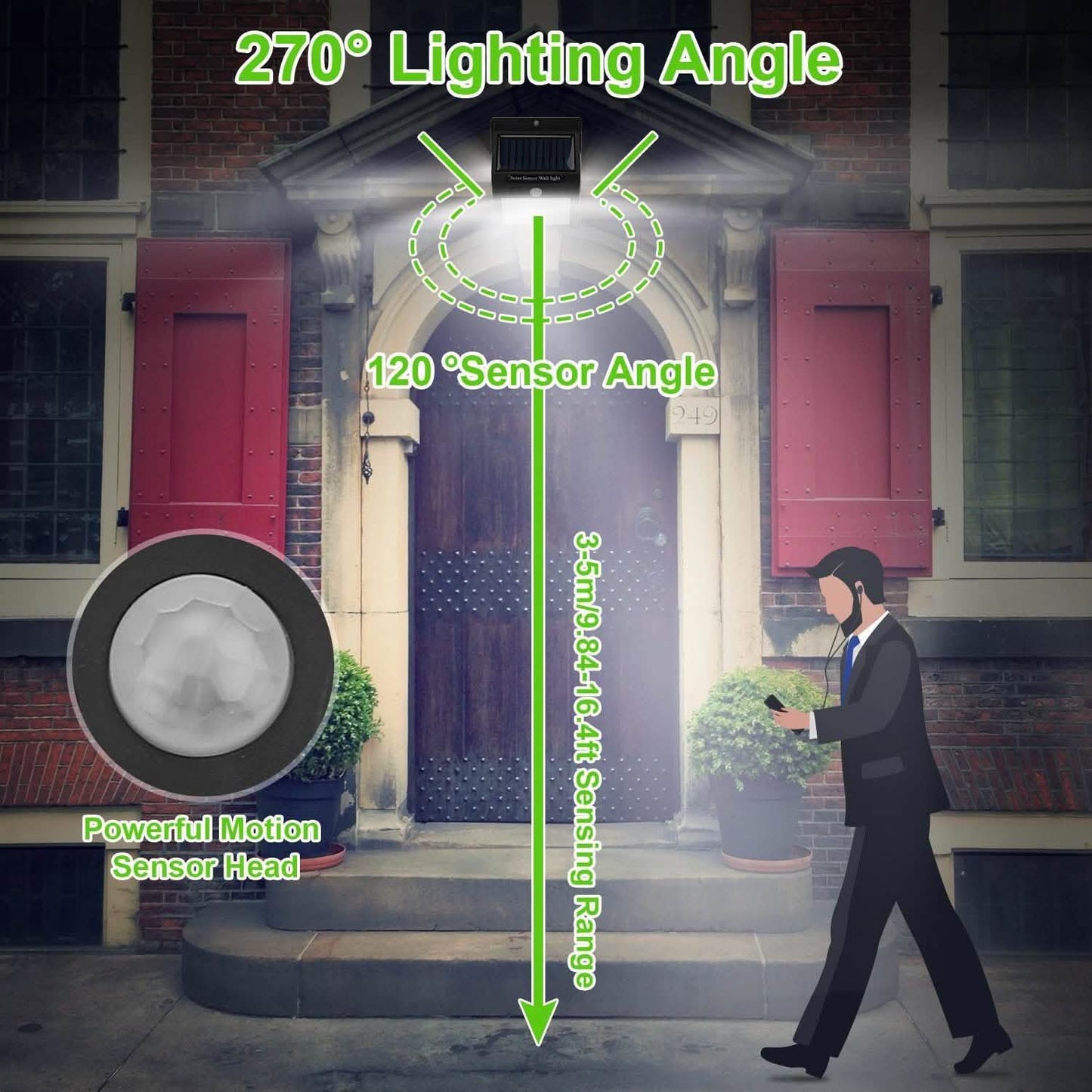 Solar 100 LEDs PIR Motion Sensor Wall Light