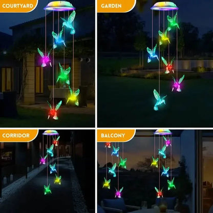 Solar Hummingbird Wind Chimes, Color Changing Solar Wind Chimes