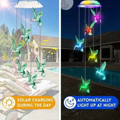 Solar Hummingbird Wind Chimes, Color Changing Solar Wind Chimes