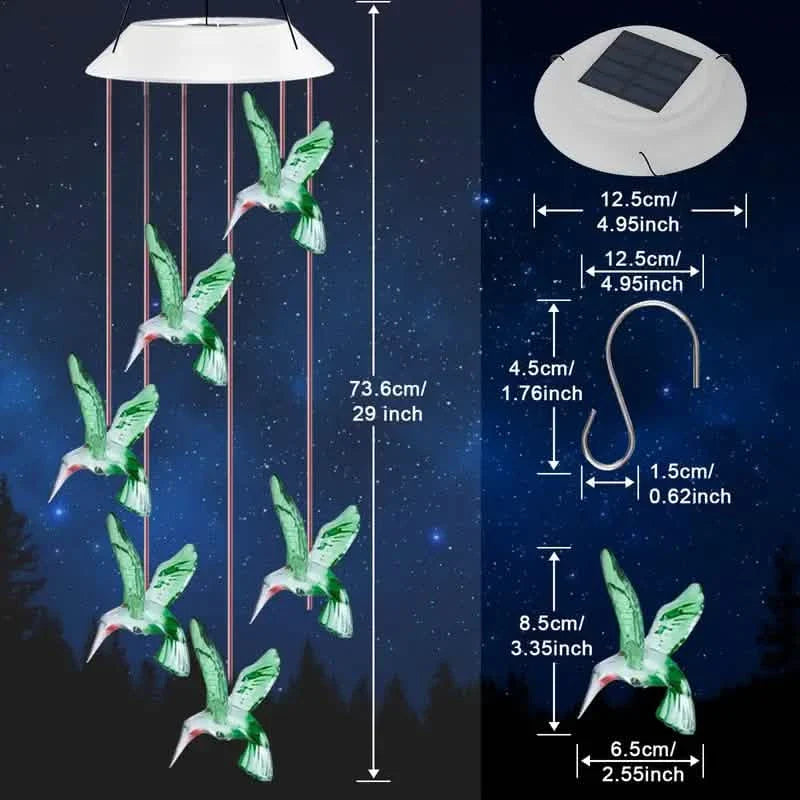Solar Hummingbird Wind Chimes, Color Changing Solar Wind Chimes