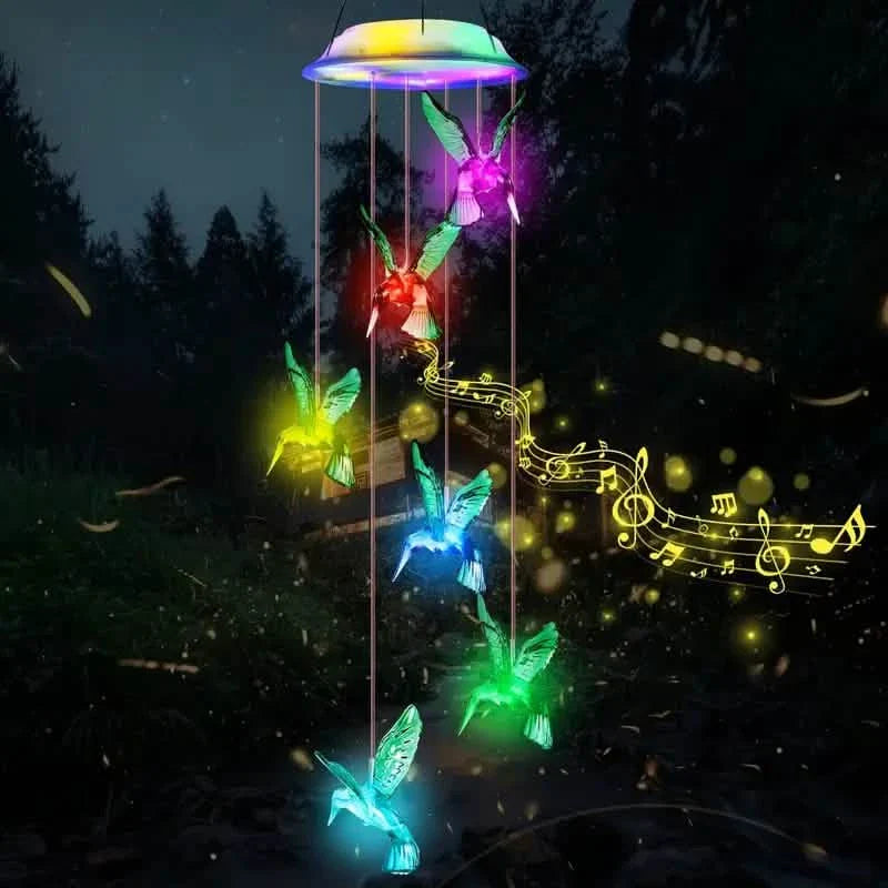 Solar Hummingbird Wind Chimes, Color Changing Solar Wind Chimes