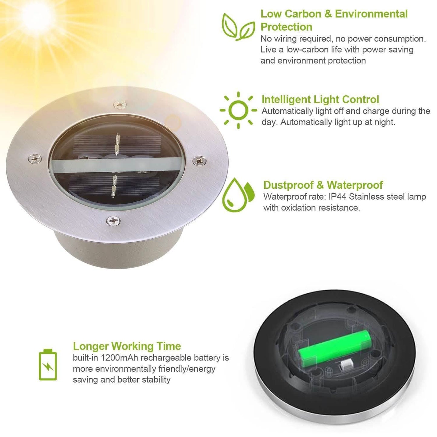 Solar LED Disk Lights IP44 Water Resistant Light Sensor
