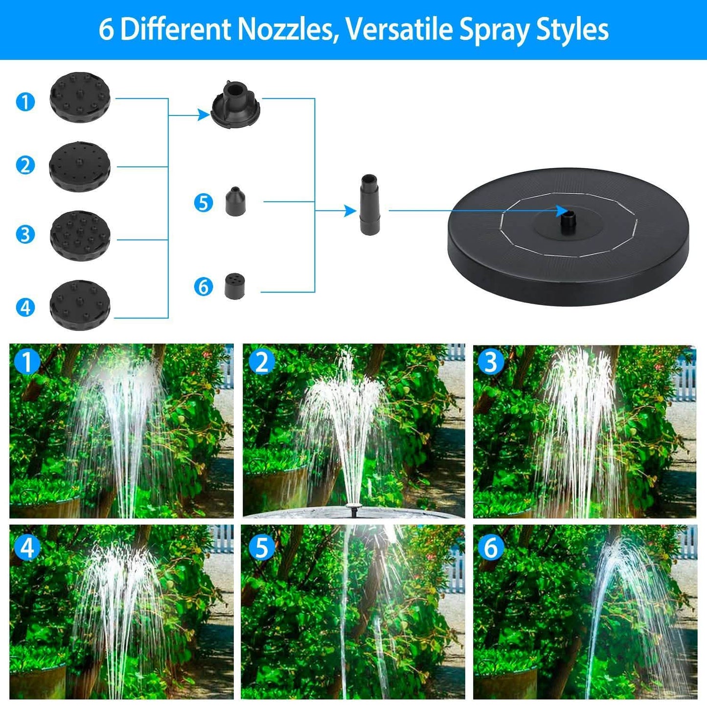 Solar Powered Fountain Pump Floating Bird Bath Pond