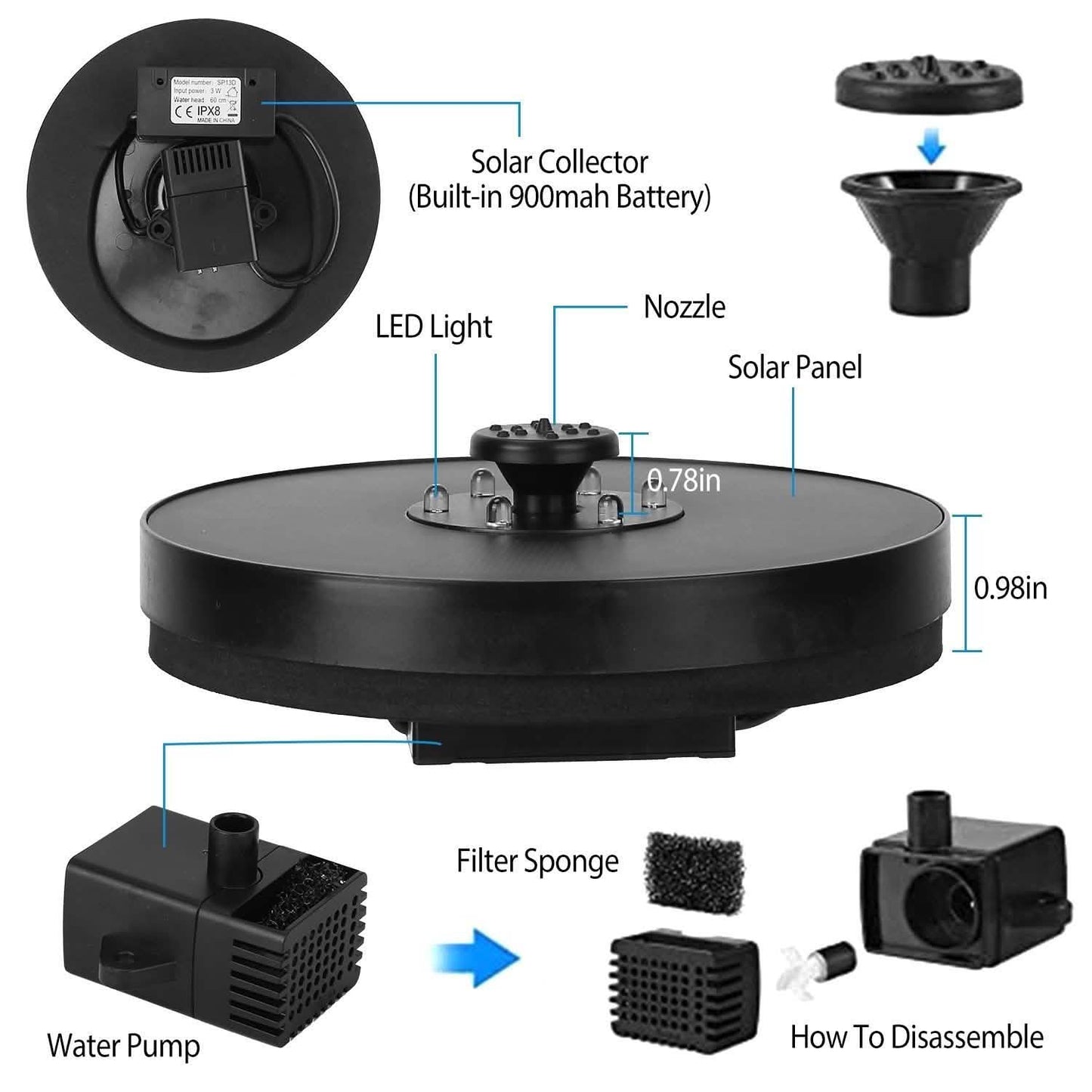 Solar Powered Fountain Pump Floating Bird Bath Pond Pump