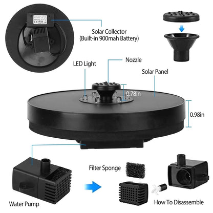 Solar Powered Fountain Pump Floating Bird Bath Pond Pump