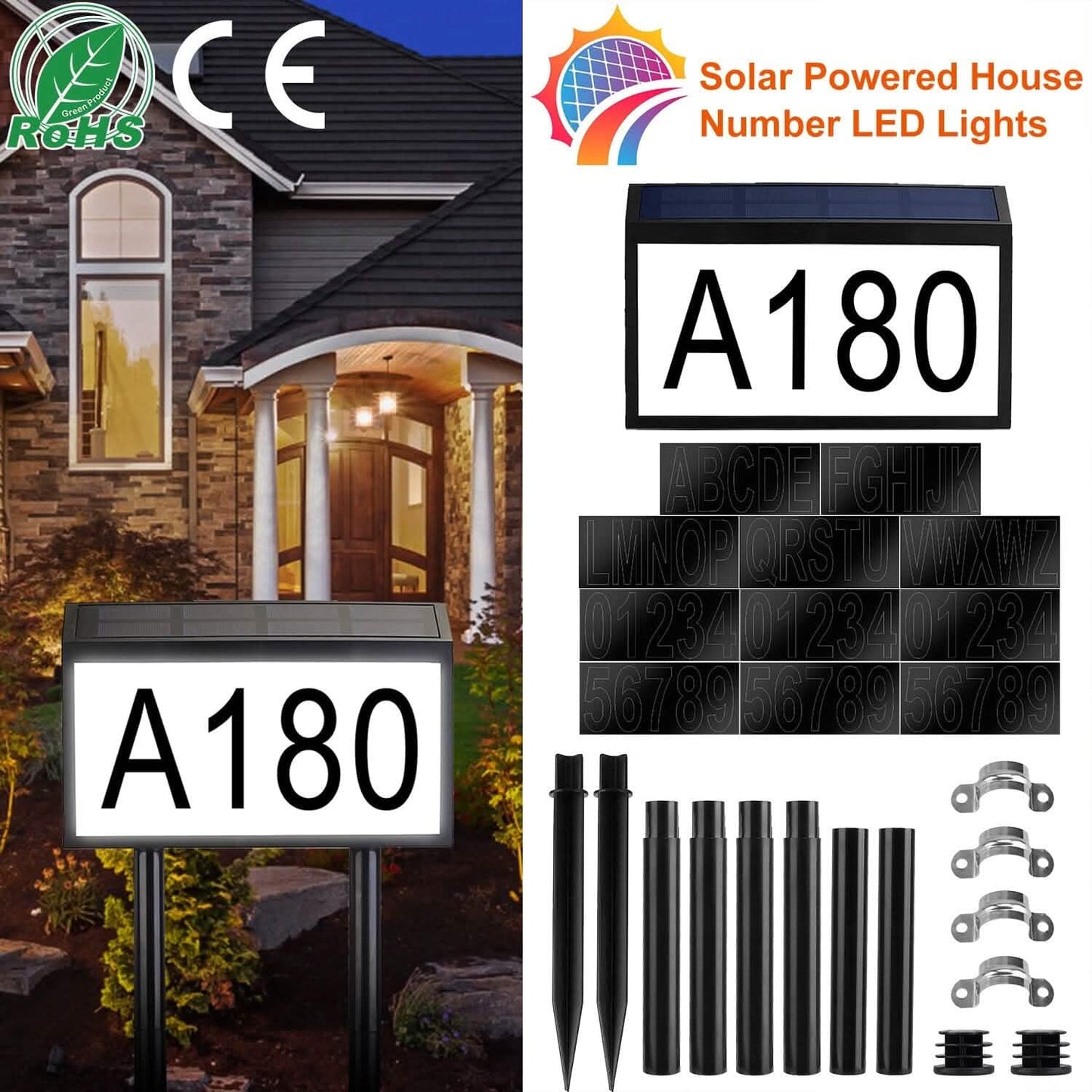 Solar Powered House Numbers LED Address Plaque Sign