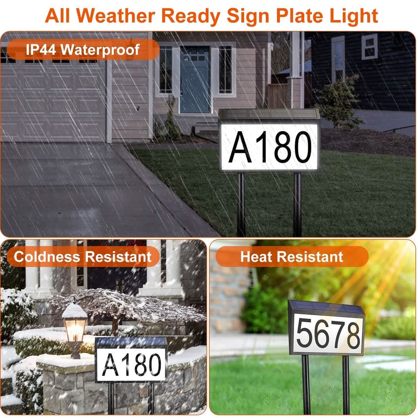 Solar Powered House Numbers LED Address Plaque Sign