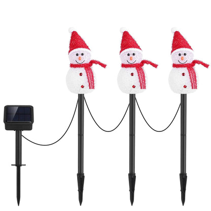Solar Powered Lamp 3 Snowmen Garden Stake Light