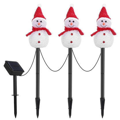 Solar Powered Lamp 3 Snowmen Garden Stake Light