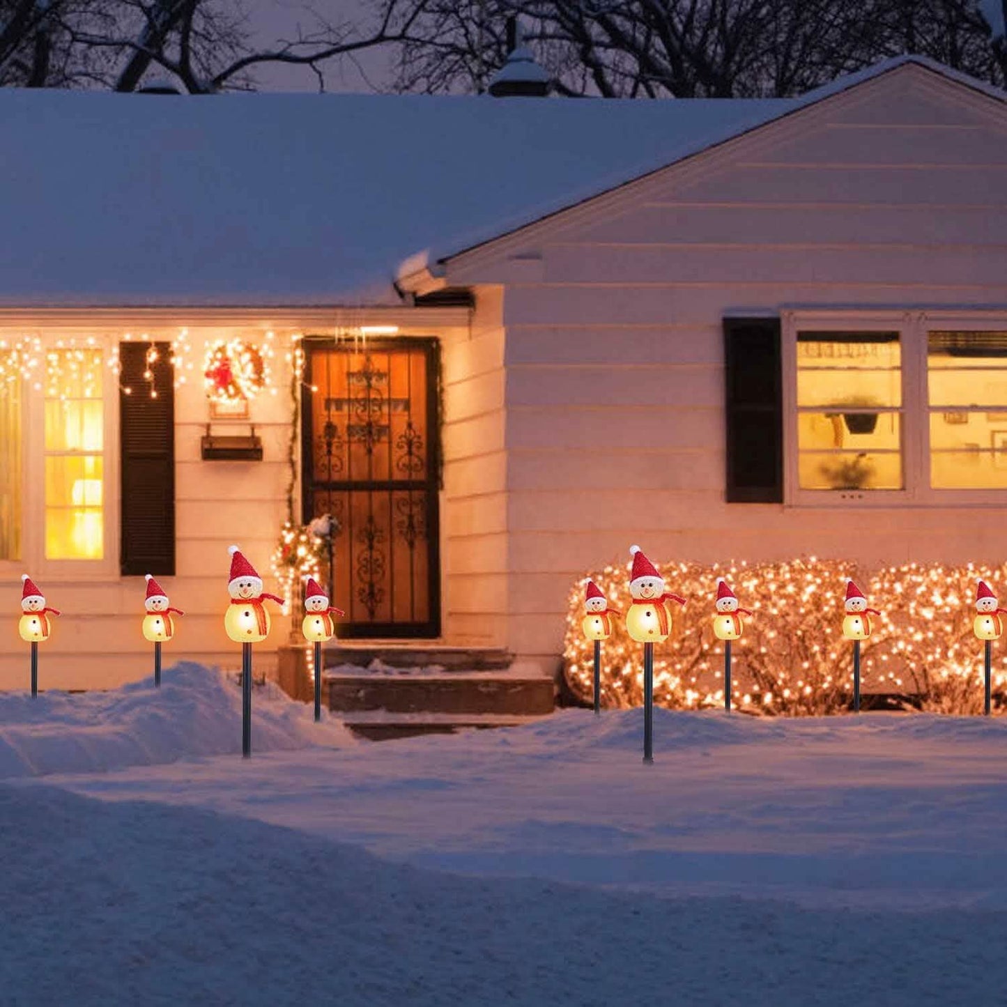 Solar Powered Lamp 3 Snowmen Garden Stake Light