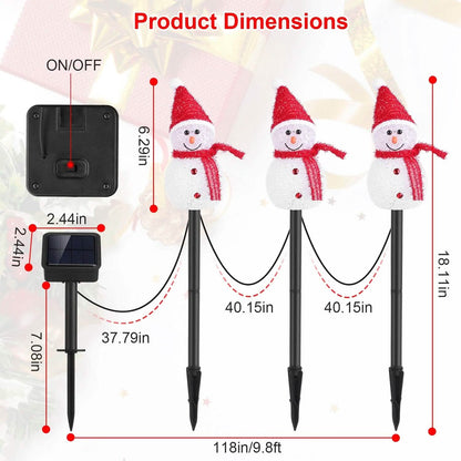 Solar Powered Lamp 3 Snowmen Garden Stake Light