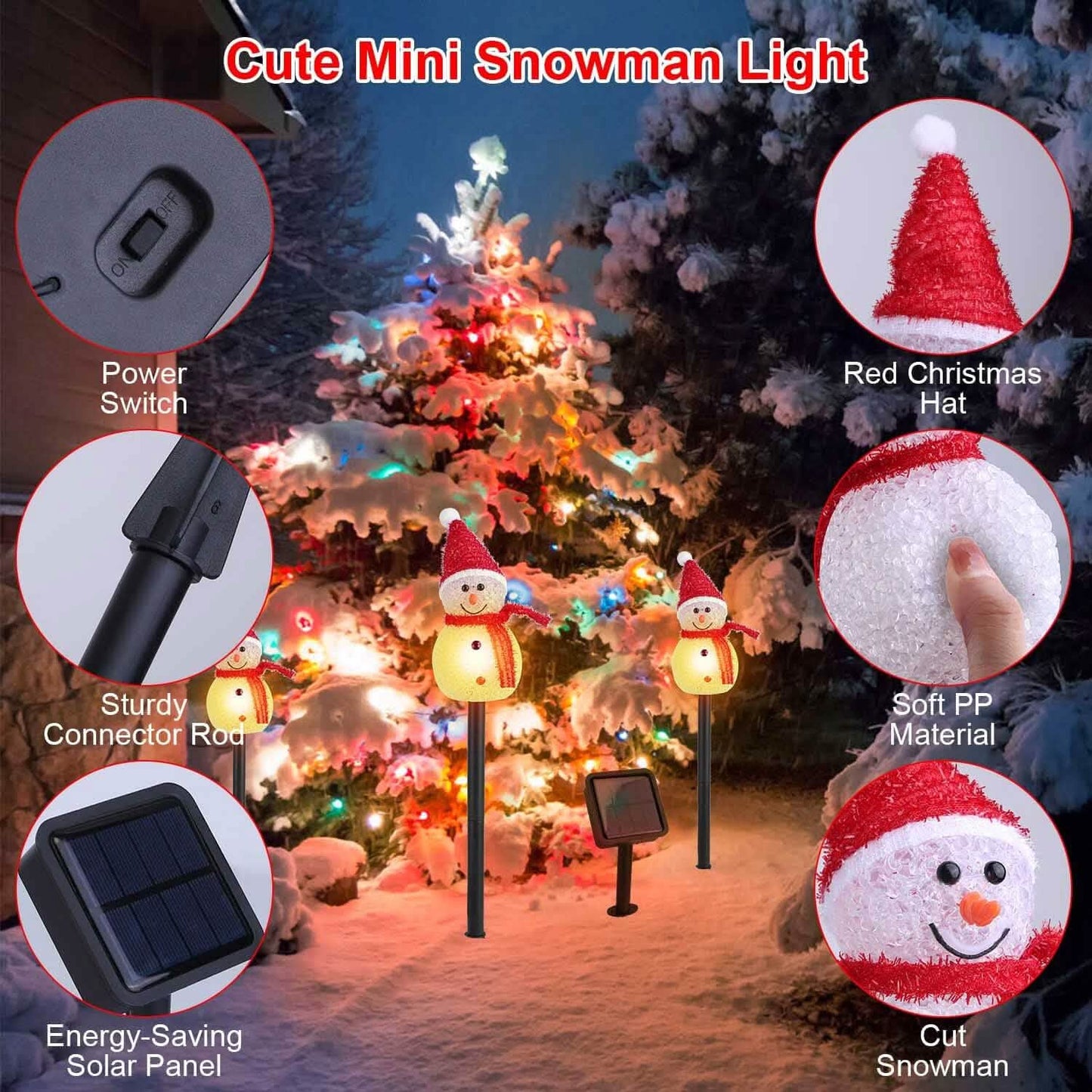 Solar Powered Lamp 3 Snowmen Garden Stake Light