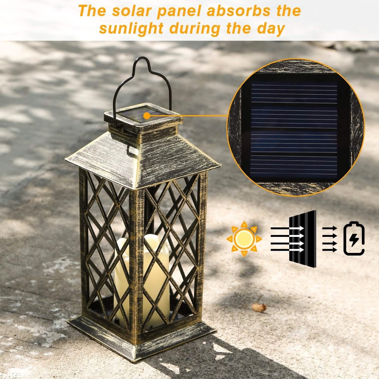 Solar Powered Led Outdoor Lantern Waterproof Candle Hanging Light