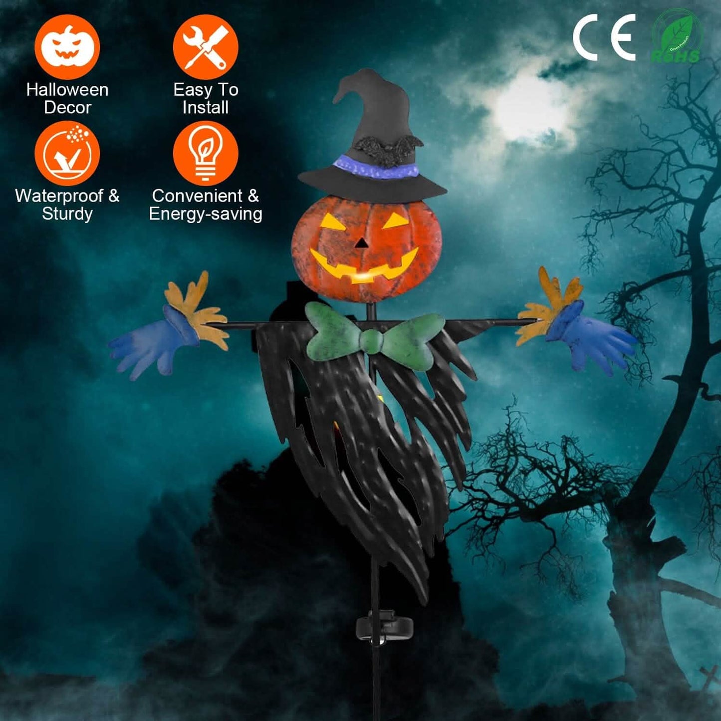 Solar Powered Scarecrow Shape Stake Light Halloween Decoration