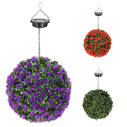 Solar Powered Topiary Ball Artificial Rose 20 LED Lights