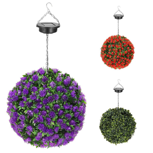 Solar Powered Topiary Ball Artificial Rose 20 LED Lights