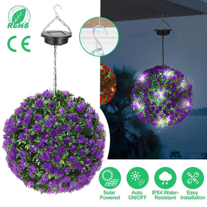 Solar Powered Topiary Ball Artificial Rose 20 LED Lights