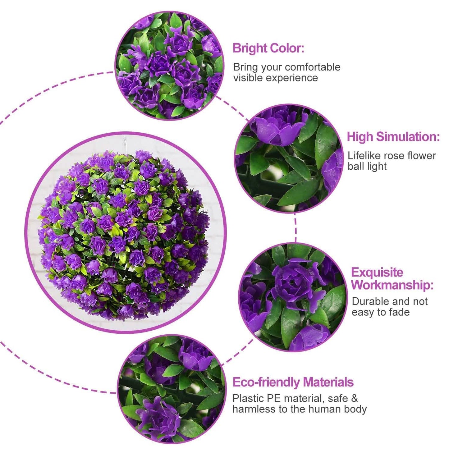 Solar Powered Topiary Ball Artificial Rose 20 LED Lights