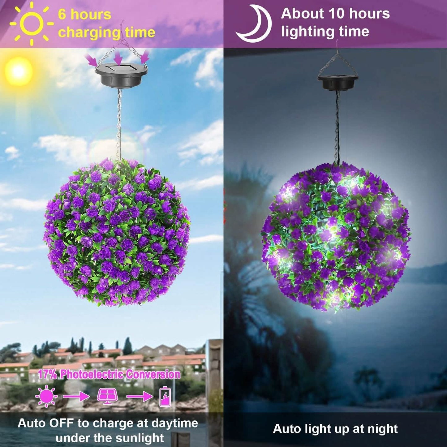 Solar Powered Topiary Ball Artificial Rose 20 LED Lights