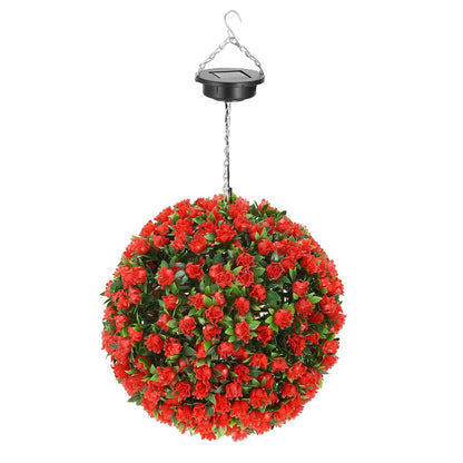 Solar Powered Topiary Ball Artificial Rose 20 LED Lights