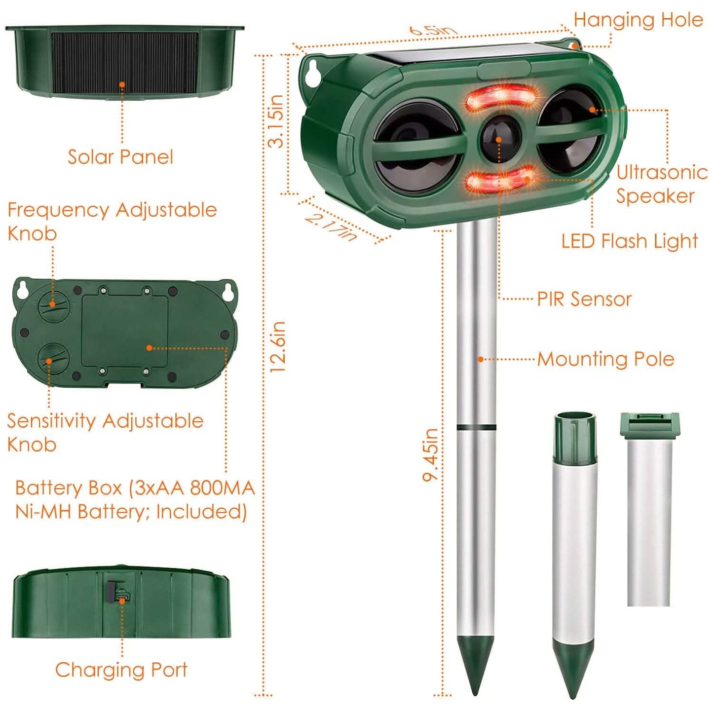 Solar Ultrasonic Animal Repeller Motion Sensor