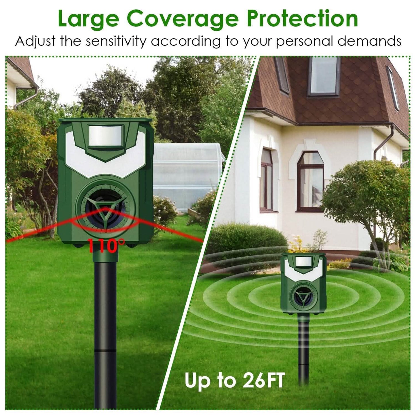 Solar Ultrasonic Animal Repeller with Flame Light USB Charge Motion Sensor