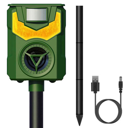 Solar Ultrasonic Animal Repeller with Flame Light USB Charge Motion Sensor