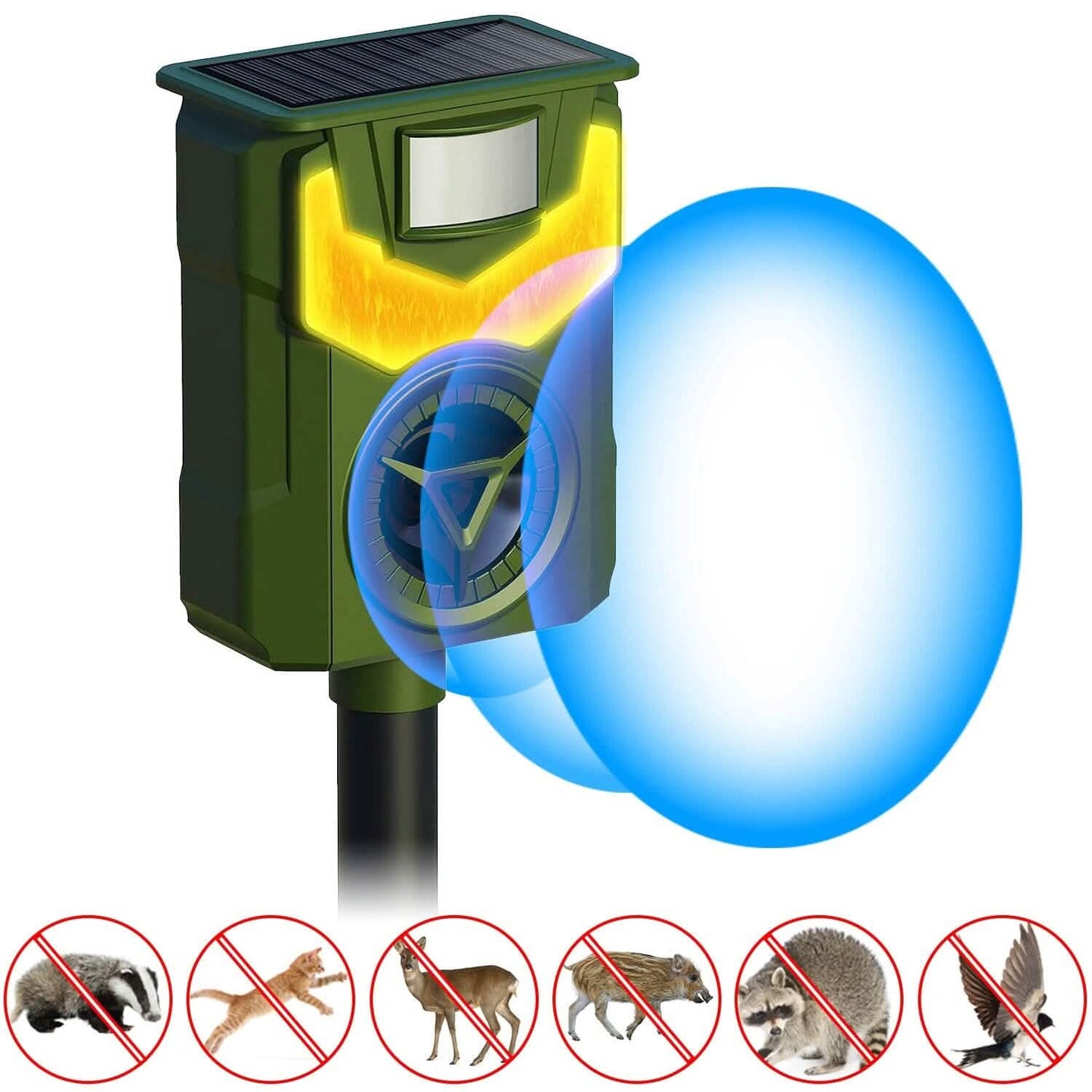 Solar Ultrasonic Animal Repeller with Flame Light USB Charge Motion Sensor