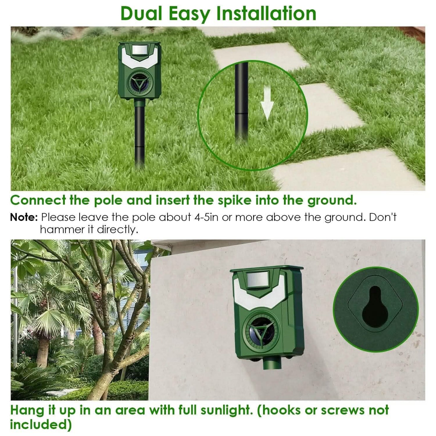 Solar Ultrasonic Animal Repeller with Flame Light USB Charge Motion Sensor