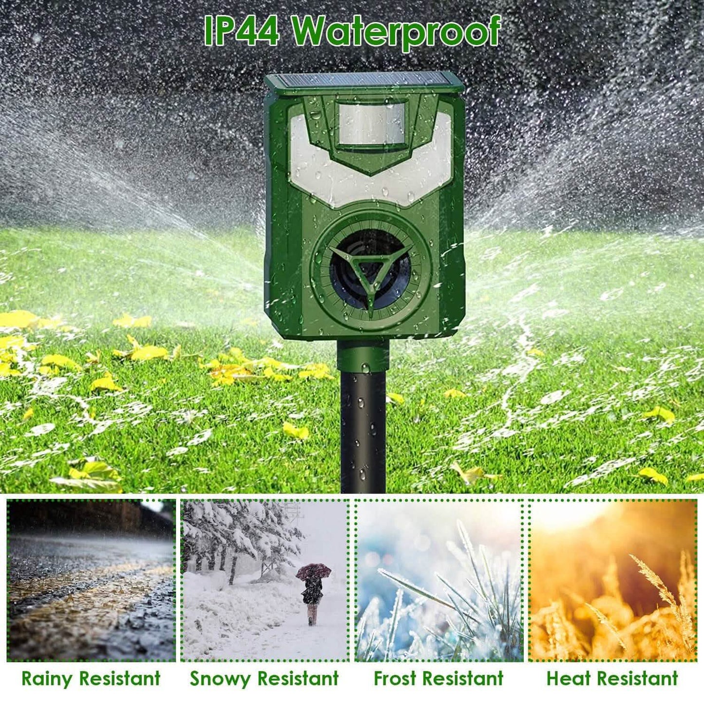Solar Ultrasonic Animal Repeller with Flame Light USB Charge Motion Sensor