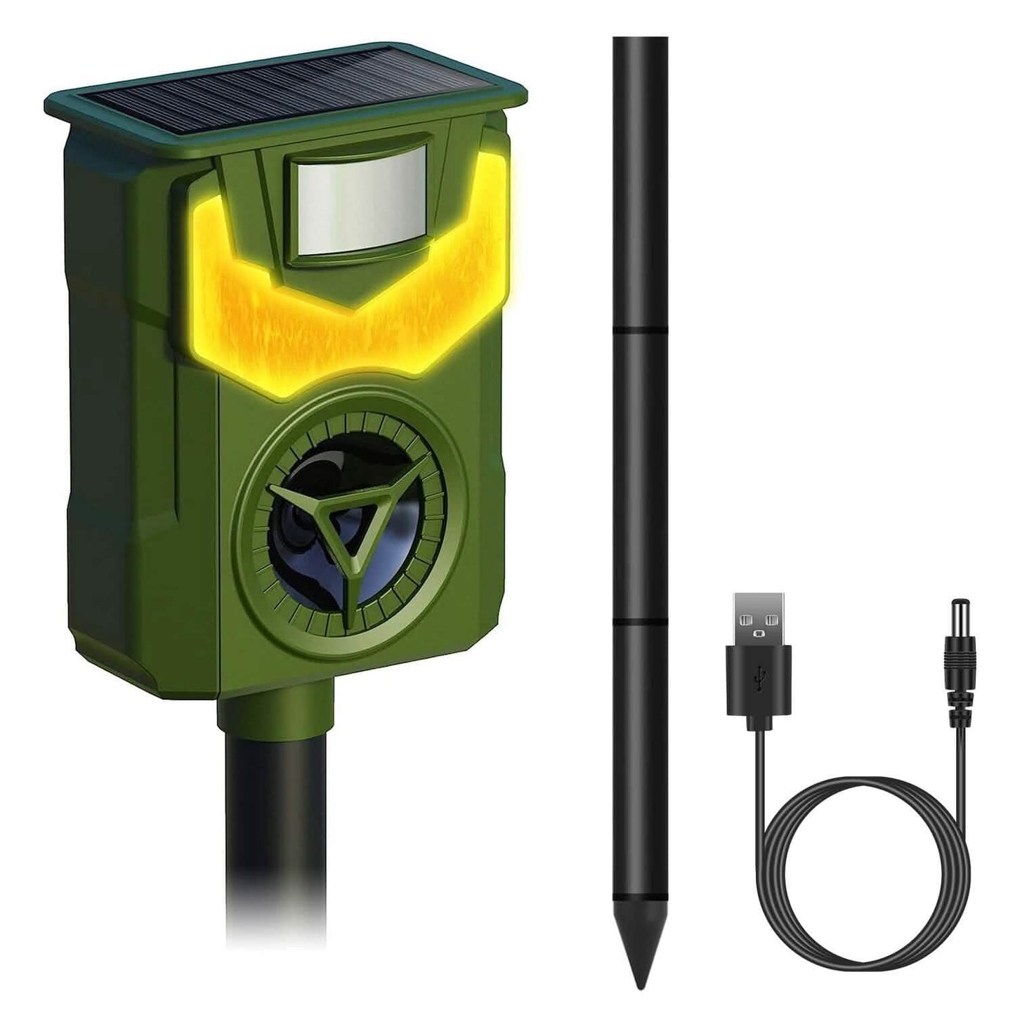 Solar Ultrasonic Animal Repeller with Flame Light USB Charge Motion Sensor