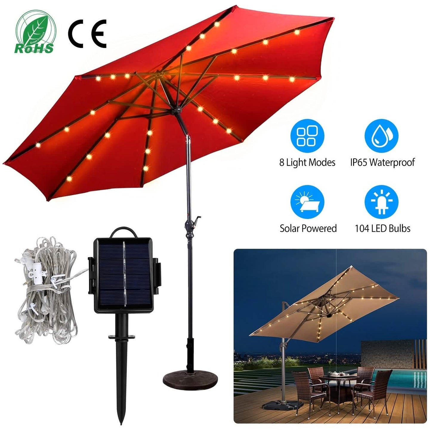 Solar Umbrella Outdoor String Light