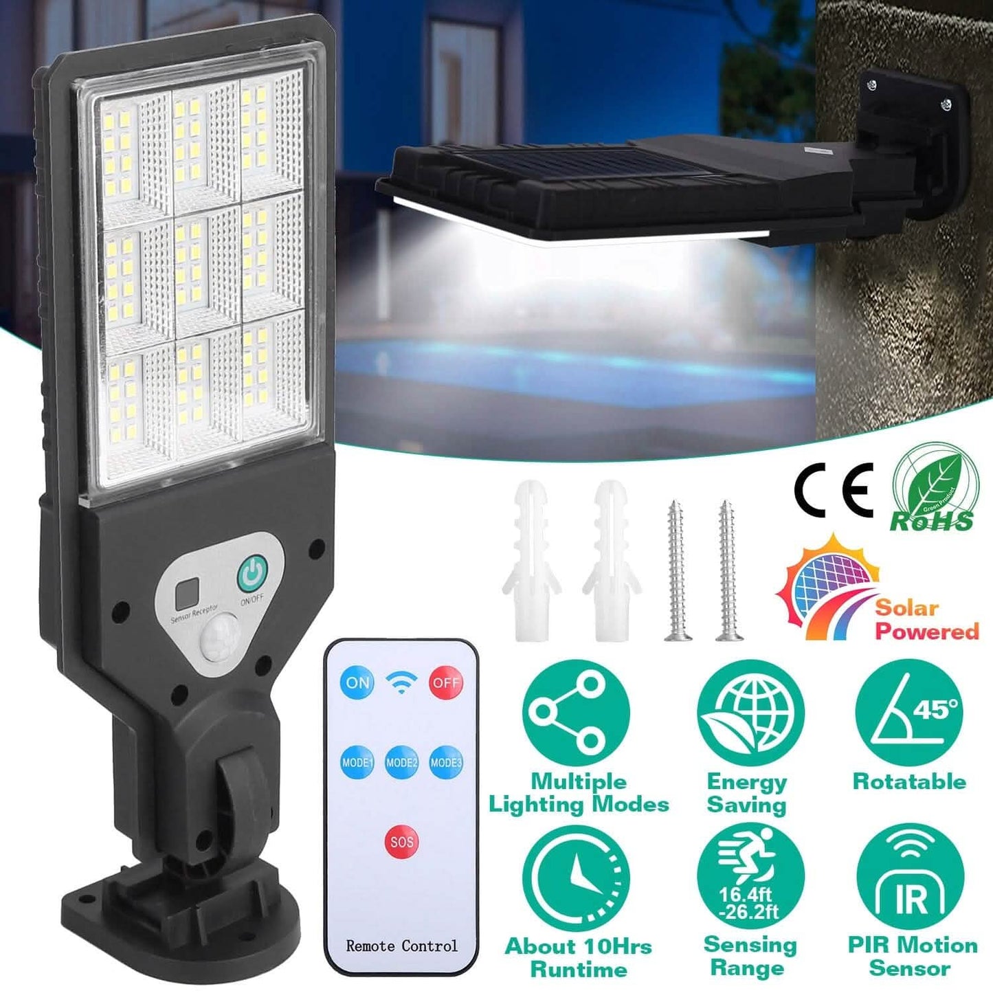 Solar Wall Light Outdoor Beads PIR Motion Sensor Remote Control Wireless Lamps