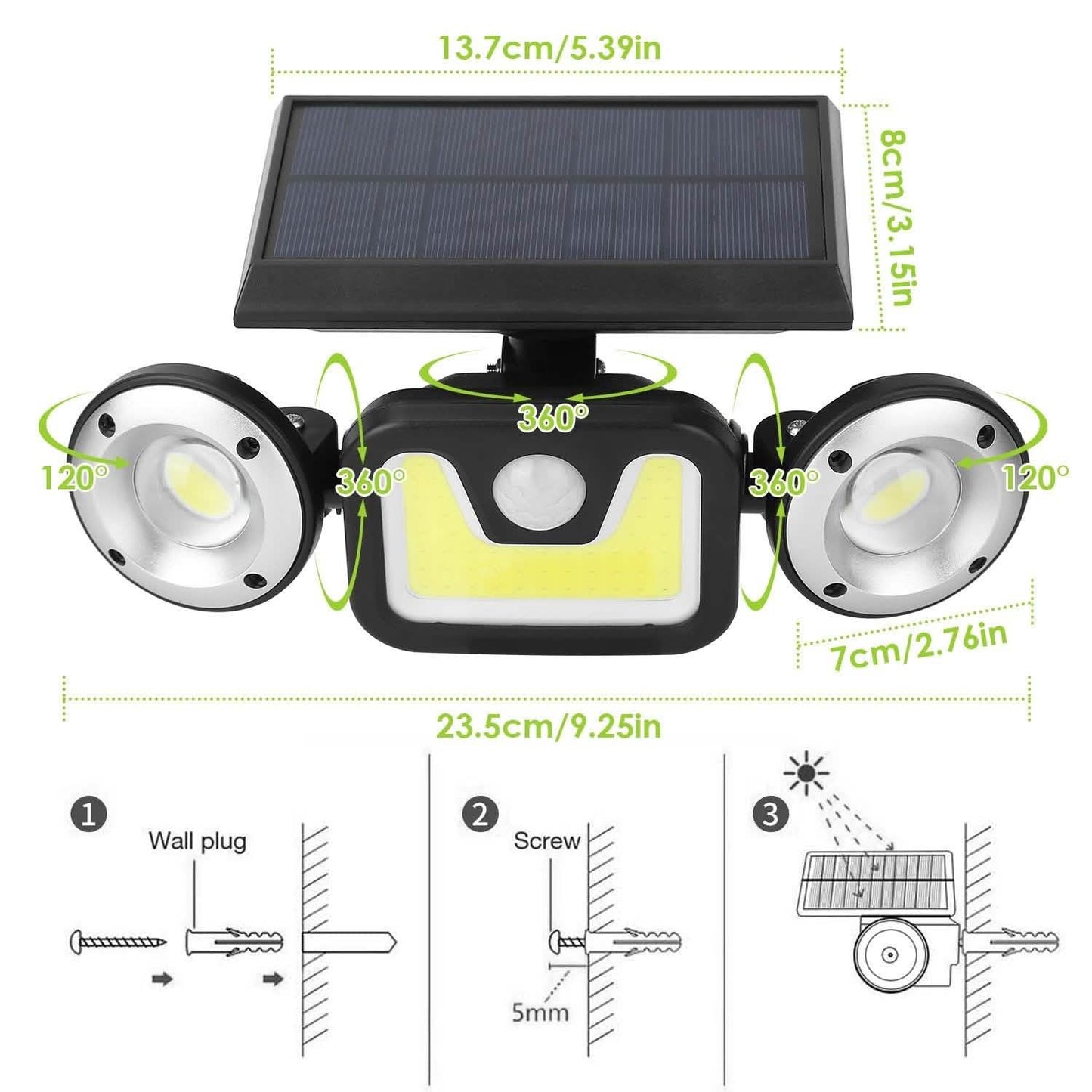 Solar Wall Light Outdoor PIR Motion Sensor LED