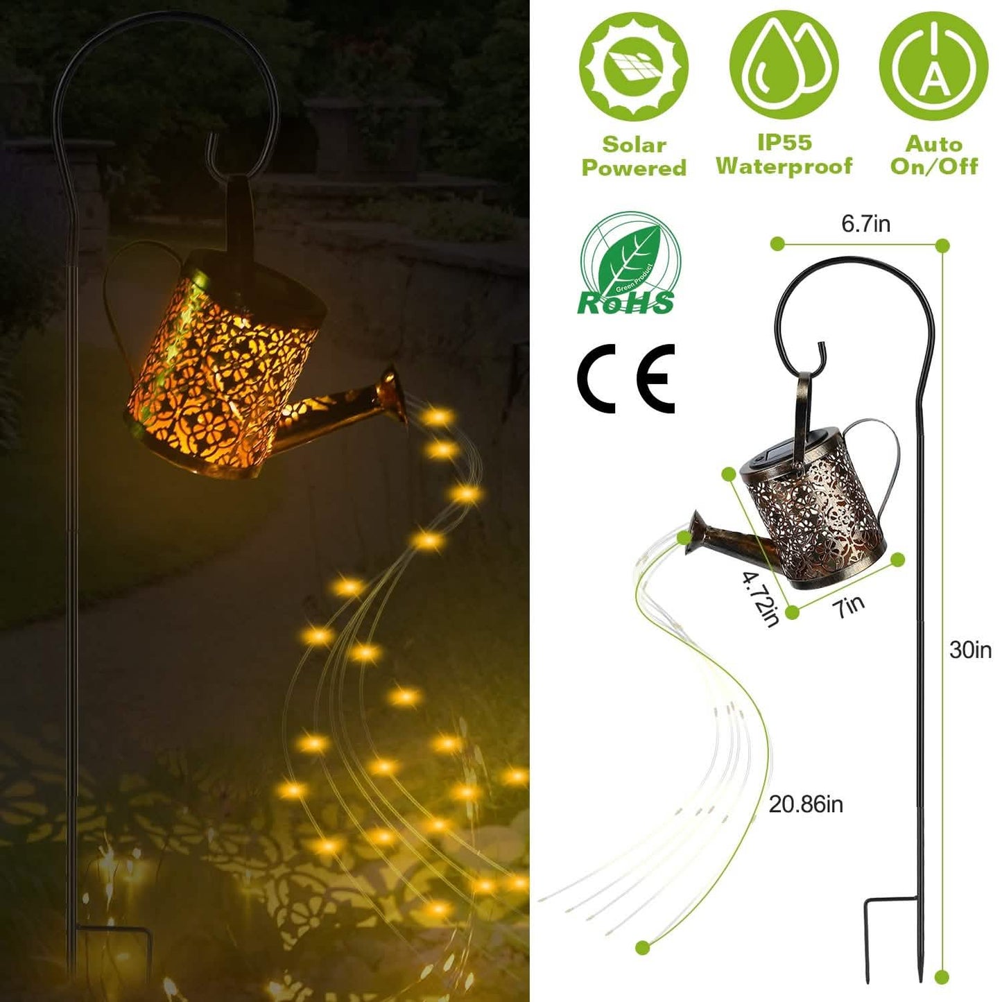 Solar Watering Can Powdered String Light Stake
