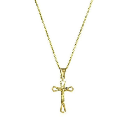 Solid 10K Yellow Gold Diamond Cut Cross Necklace