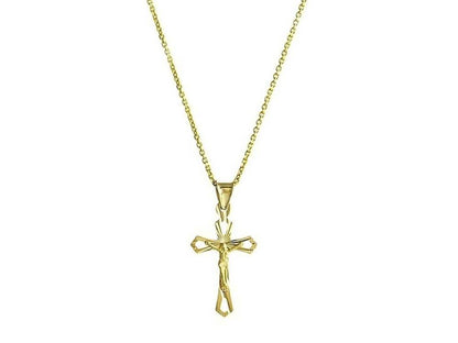 Solid 10K Yellow Gold Diamond Cut Cross Necklace