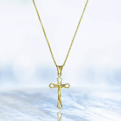 Solid 10K Yellow Gold Diamond Cut Cross Necklace