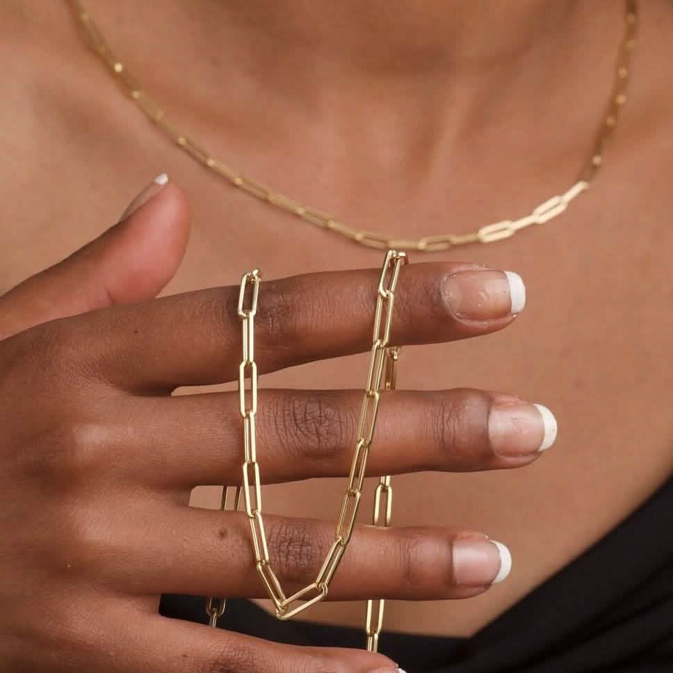 Solid 14K Gold 5mm Paperclip Chain Necklace Made In Italy