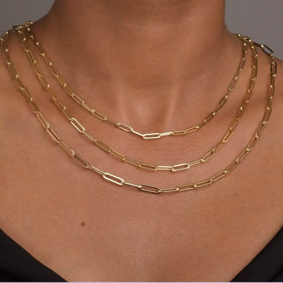 Solid 14K Gold 5mm Paperclip Chain Necklace Made In Italy
