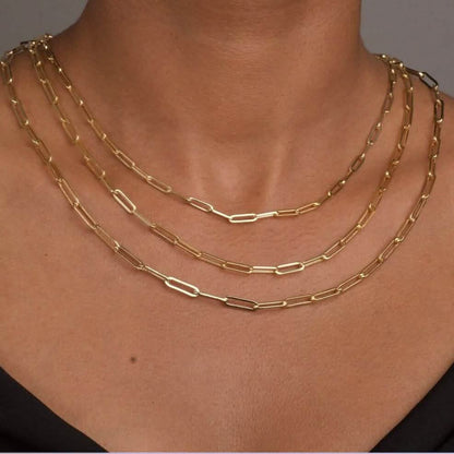Solid 14K Gold 5mm Paperclip Chain Necklace Made In Italy