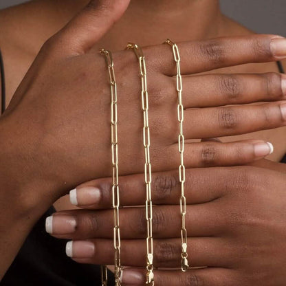 Solid 14K Gold 5mm Paperclip Chain Necklace Made In Italy