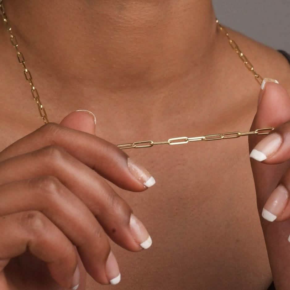 Solid 14K Gold 5mm Paperclip Chain Necklace Made In Italy