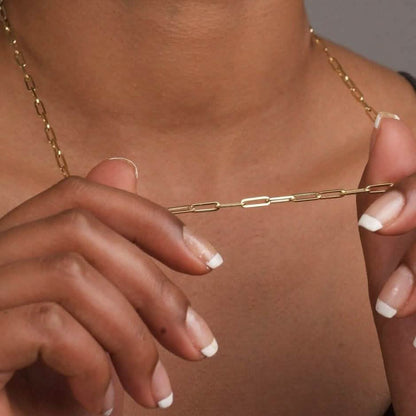 Solid 14K Gold 5mm Paperclip Chain Necklace Made In Italy