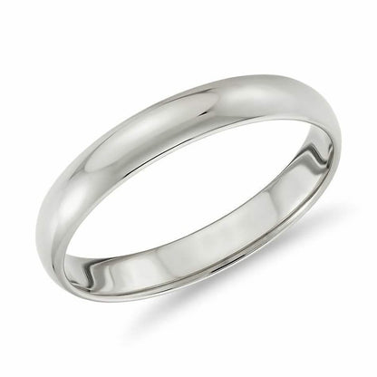 Solid 14K White Gold 3mm Comfort Fit Wedding Band Ring