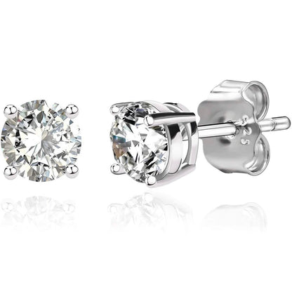 Solid 925 Sterling Silver Round  Cut  Crystal Small Studs
